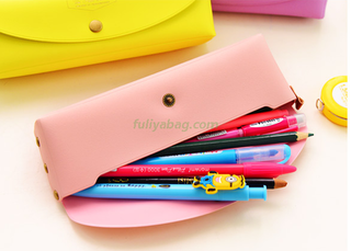 Duoble-Deck PU Pencil Case, Portable Button Pen Bag