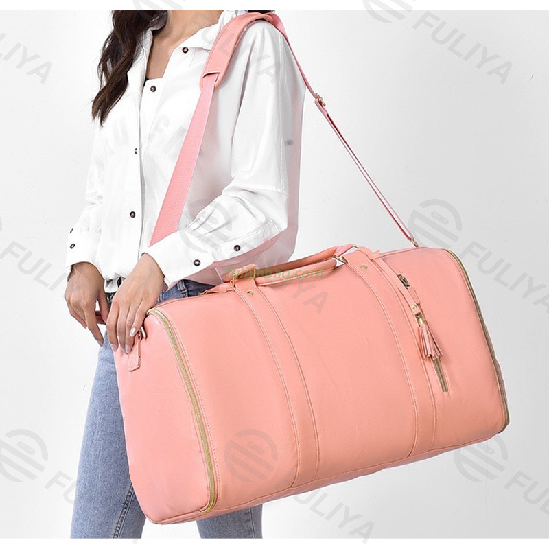Wholesale Expandable Outdoor PU Leather Luggage Travel Folding Business Suit Bag Men Duffel Garment Travelling Bag