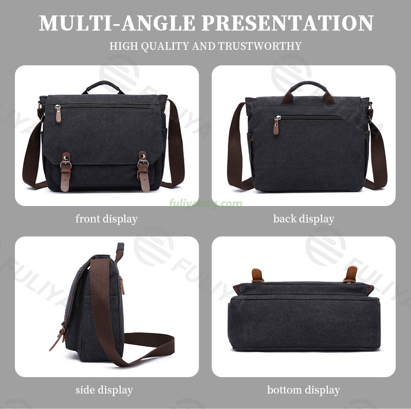 Unisex Custom Logo Retro Thickened Men's Shoulder Crossbody Bag School Handbag Large Canvas Messenger Bag