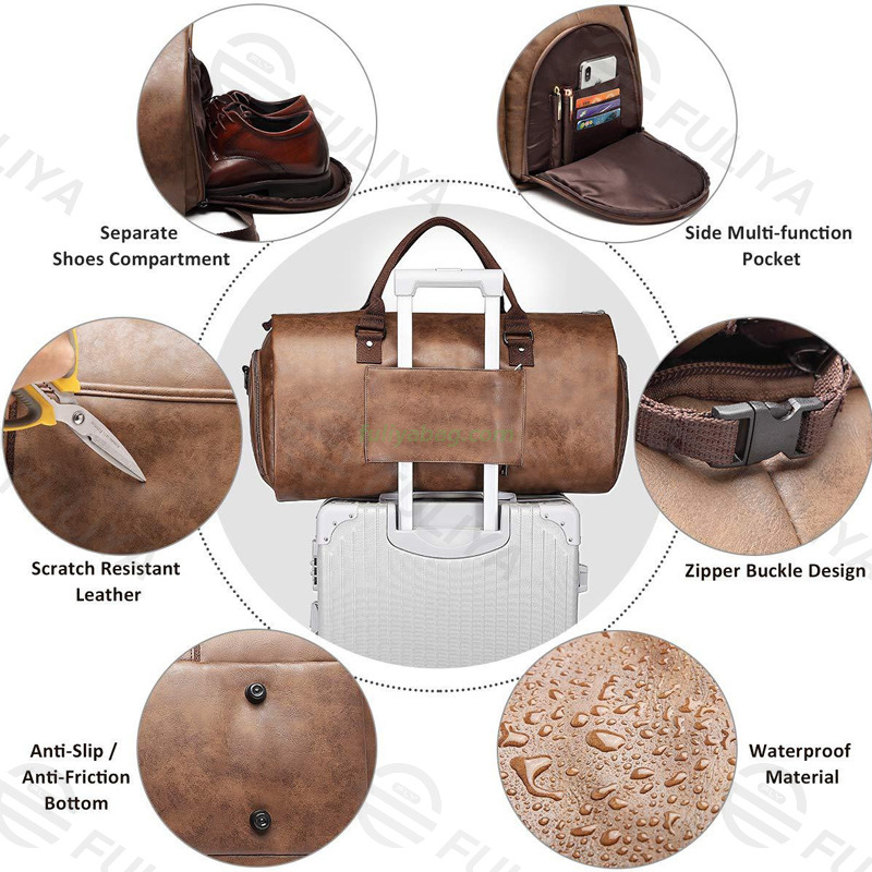 England Style Custom Logo Foldable Overnight Travel Gym Duffle Hanging Suit Leather Zip Lock Garment Bag For Men