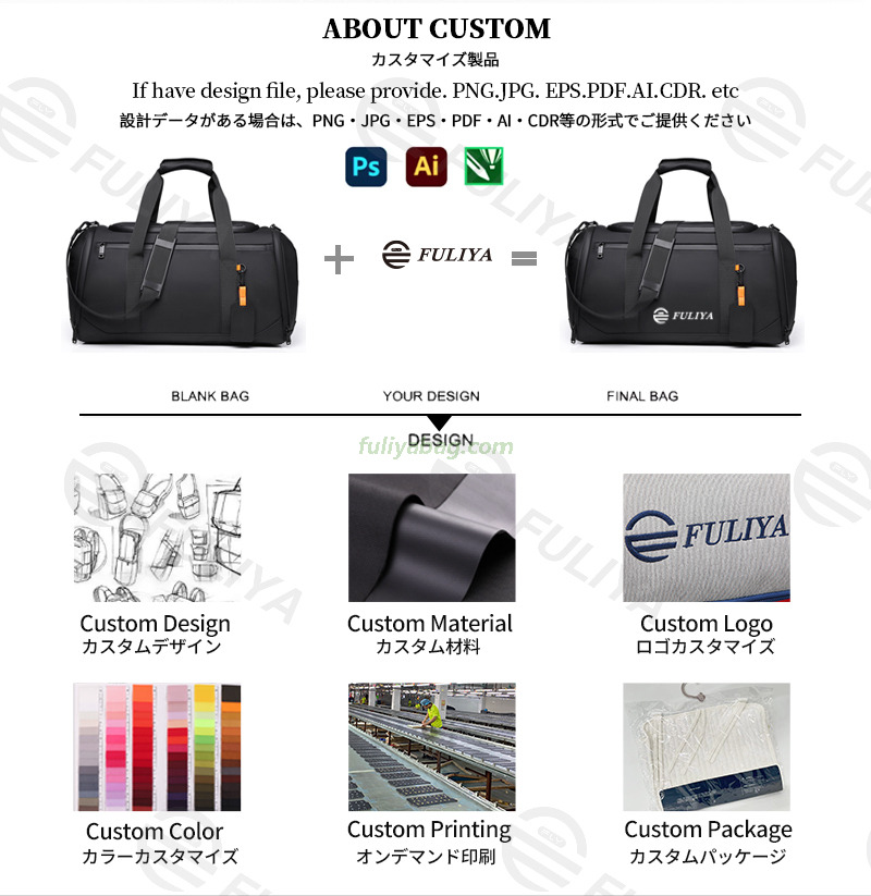 Custom Unisex Large Capacity Hand Carry Travel Luggage Bag Shoes Compartment Waterproof Sports Fitness Gym Duffel Bag
