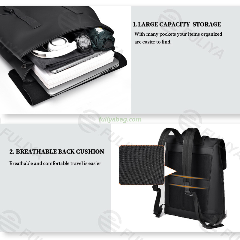 Computer Backpack Waterproof PU Leather Casual Business Notebook Interlayer Bag Laptop Backpack for Men