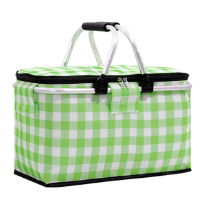 Customized Printed Foldable Picnic Basket Zipper Large Capacity Insulated Lunch Box Soft Tote Cooler Picnic Bag