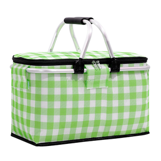Customized Printed Foldable Picnic Basket Zipper Large Capacity Insulated Lunch Box Soft Tote Cooler Picnic Bag