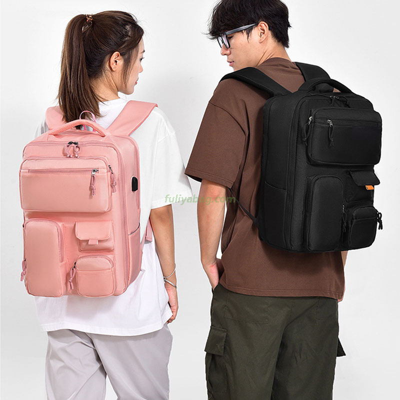 OEM Oxford Waterproof USB Charging Multiple Compartments Laptop Bagpack Business Student 180° Closure Travel Backpack