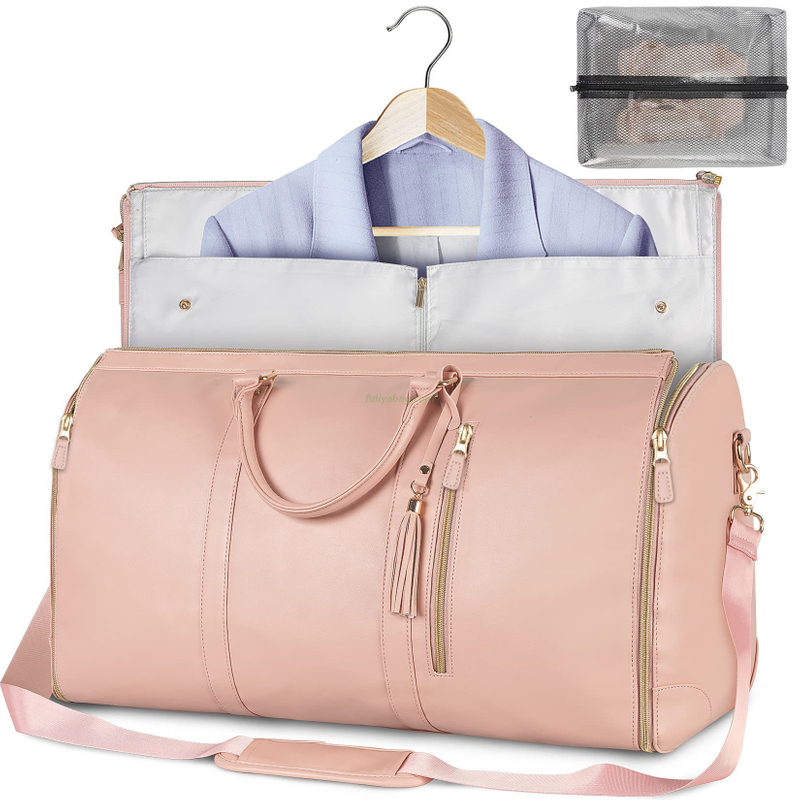 Factory Custom Wholesale Pu Leather Travel Suit Bag Travelling Foldable Bags Luggage Duffel Garment Bags