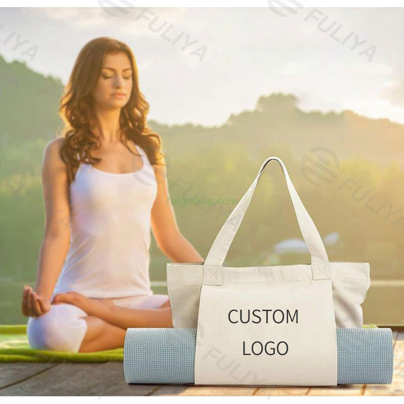 Custom Logo Portable Storage Gym Bag Large Eco Friendly Yoga Mat Carry Cotton Canvas Yoga Tote Bag with Pockets