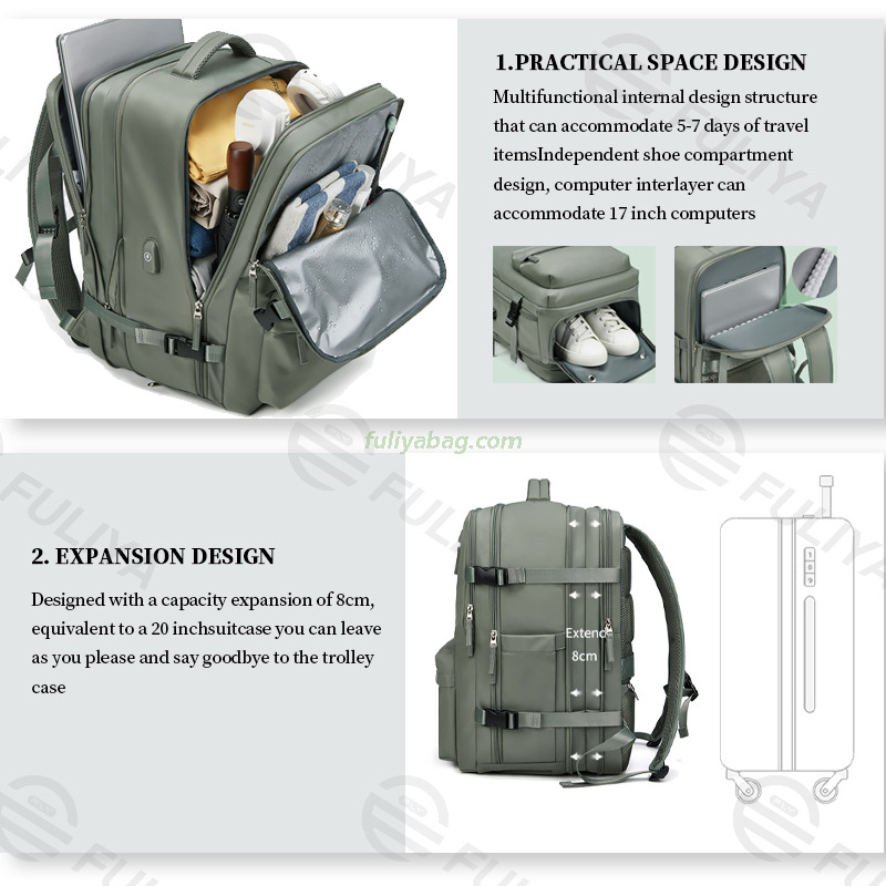 Large Capacity Dry Wet Separation Mens Women Expandable Business Travel Luggage Laptop Backpack with Usb Charge