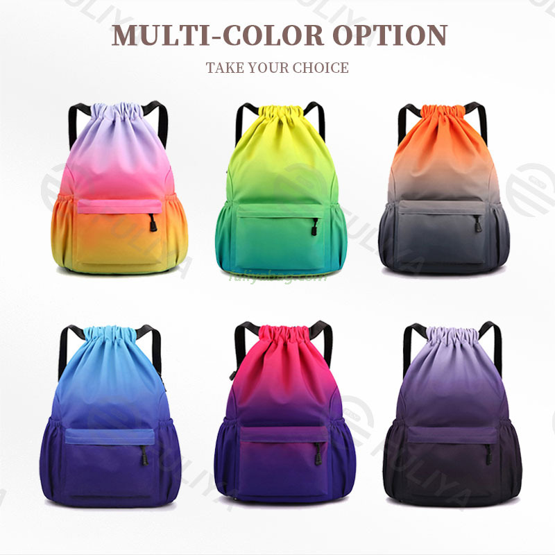 Custom Large Capacity Outdoor Causal Sport Basketball Bag Waterproof Nylon Gradient Drawstring Backpack
