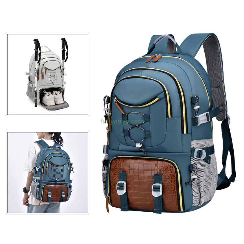 Fashion Waterproof Hiking Backpack Lightweight Multi-Functional Outdoors Travel Sport Bag With Shoes Compartment
