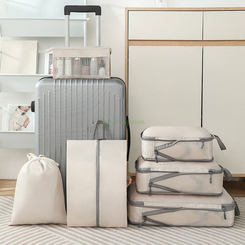 Reusable Oxford Suitcase Organizer Bag 6-Piece Portable Travel Compression Cubes Storage Bag for Clothes Shoes Cosmetic