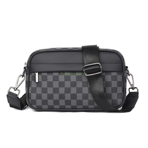 Custom Logo Brand Black Plaid PU Leather Casual Small Square Sling Shoulder Bags Luxury Business CrossBody Bag for Men