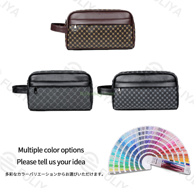 Custom PU Leather Business Bag Luxury Handbag Wrist Bag Waterproof Wear-Resistant Geometric Design Men Clutch Bag