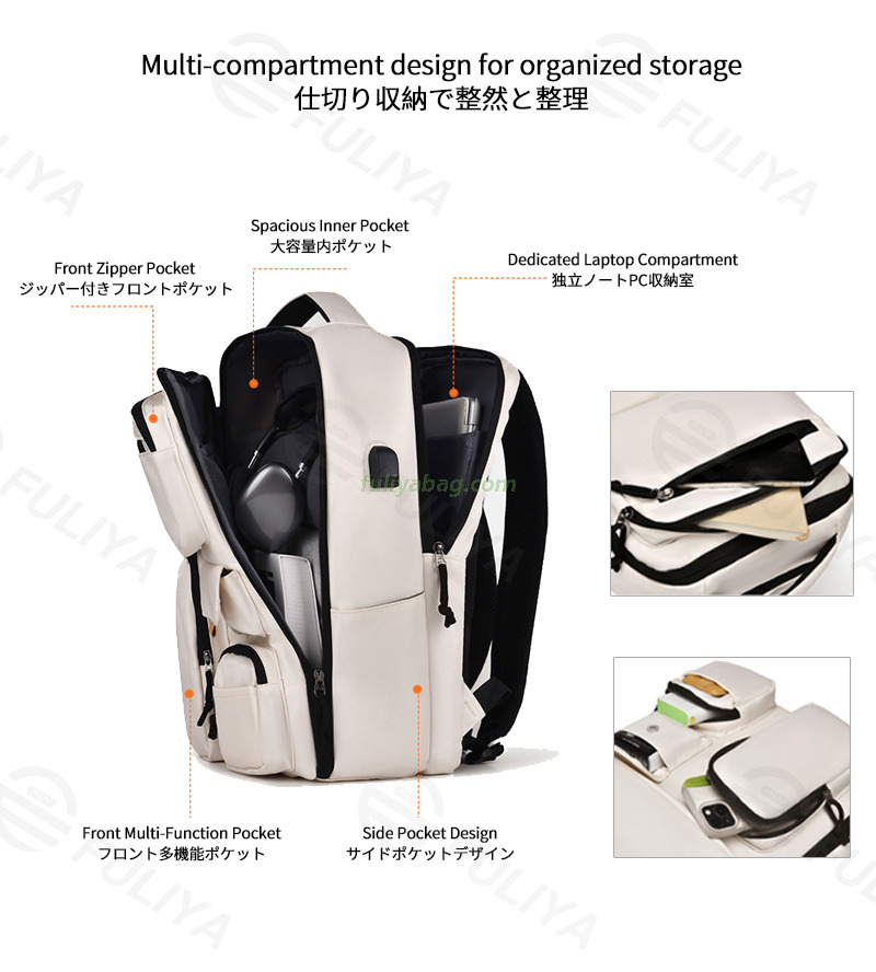 OEM Oxford Waterproof USB Charging Multiple Compartments Laptop Bagpack Business Student 180° Closure Travel Backpack