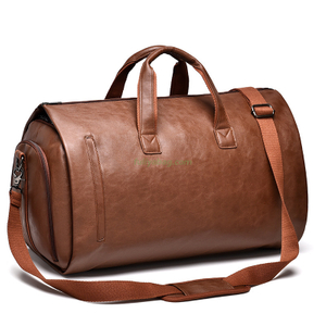 Custom Logo PU Leather Outdoor Men Suit Garment Travel Duffel Tote Bag For Clothes Cover Foldable Travel Suit Bag