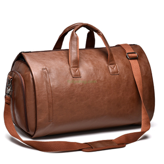 Custom Logo PU Leather Outdoor Men Suit Garment Travel Duffel Tote Bag For Clothes Cover Foldable Travel Suit Bag
