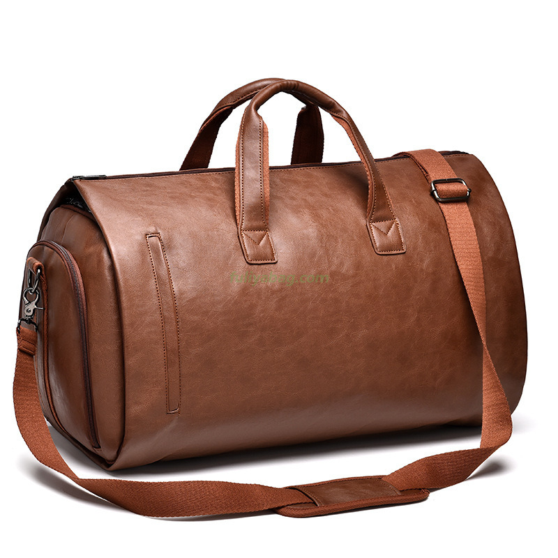 Custom Logo PU Leather Outdoor Men Suit Garment Travel Duffel Tote Bag For Clothes Cover Foldable Travel Suit Bag