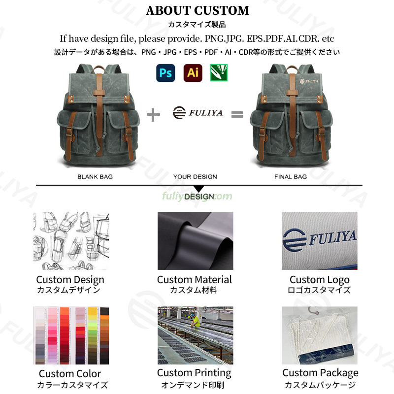 Custom Vintage Large Capacity Student Rucksack Waterproof Canvas Outdoor Daypack Sports Travel Hiking Backpack
