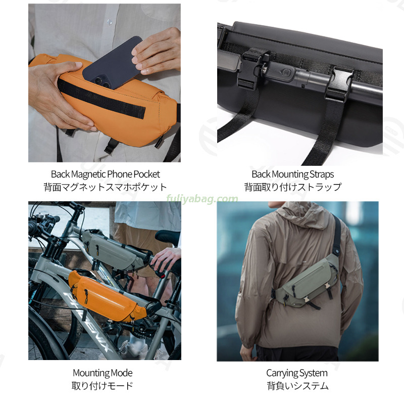 Fuliya Custom Stylish Water-Resistant Bike Mount Sling Pack Small Backpack Cycling Hiking Crossbody Bag Men’s Chest Bag