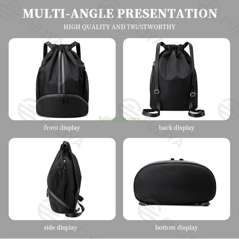 Custom Polyester Dry-wet Separation Beam Mouth Drawstring Swimming Basketball Sport Bag Fitness Gym Drawstring Bags