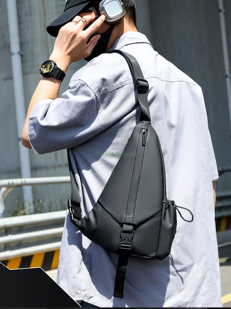Fashion Waterproof PU Casual Daypack Sport Shoulder Single Crossbody Bag Men’s Chest Bag for Travel Running Bicycle
