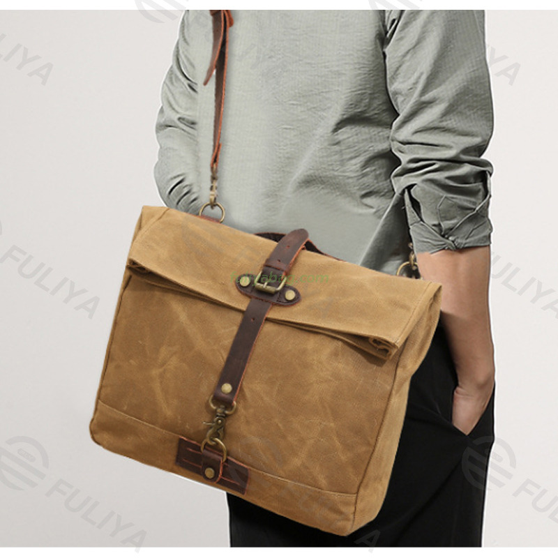 Vintage Camping Laptop Tote Bag Custom Waxed Canvas Satchel Single Shoulder Crossbody Messenger Bag For Men