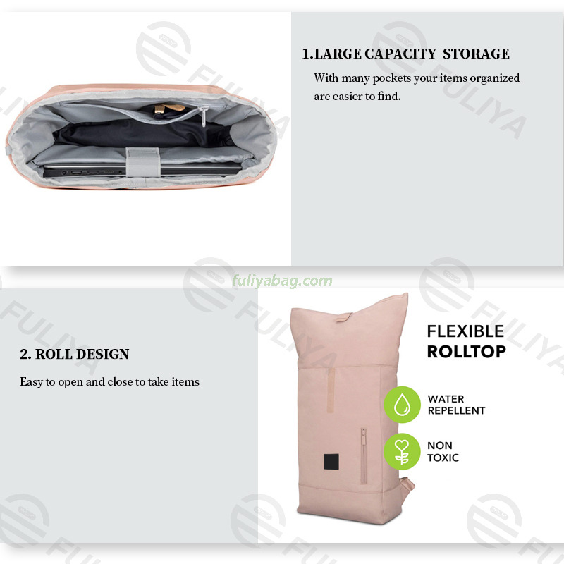 Fashion Outdoor Rolltop Backpack Waterproof Lightweight Roll Up Daypack Bag Student Laptop Backpack for Men Women