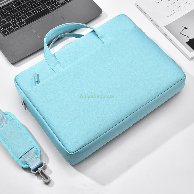 Unisex 14-17 Inch Laptop Shoulder Bag Large Capacity Waterproof Shockproof Polyester Lining Zipper Closure Briefcase