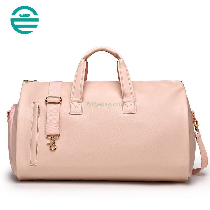 Custom Logo PU Leather Outdoor Men Suit Garment Travel Duffel Tote Bag For Clothes Cover Foldable Travel Suit Bag