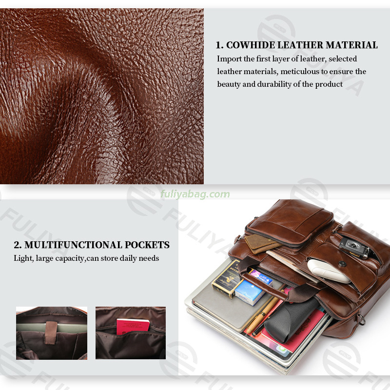Men's Messenger Bag Office Work Shoulder Bag Computer Handbag Business Laptop Genuine Leather Briefcase
