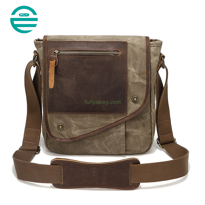 Custom Vintage Waterproof Crossbody Single Shoulder Bag Luxury Canvas Business Messenger Bag for Men