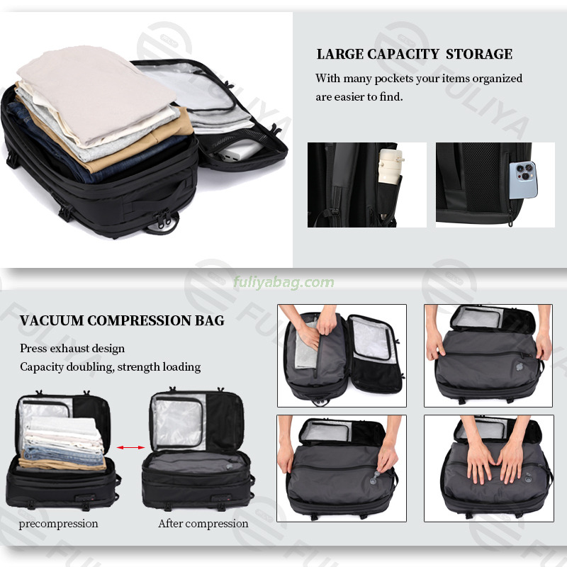 Luxury Business Anti Theft Waterproof Expandable Laptop Travel Backpack Men Outdoors Vacuum Compression Backpack