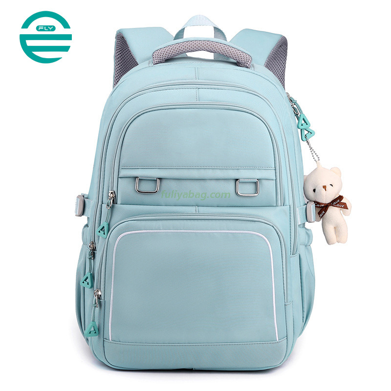 Customized Logo Lightweight Nylon Student Backpack Waterproof Large Capacity Beautiful Girls Pink School Bag
