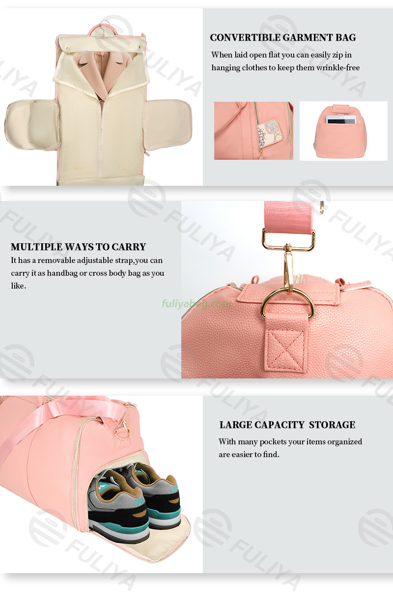 Wholesale Expandable Outdoor PU Leather Luggage Travel Folding Business Suit Bag Men Duffel Garment Travelling Bag