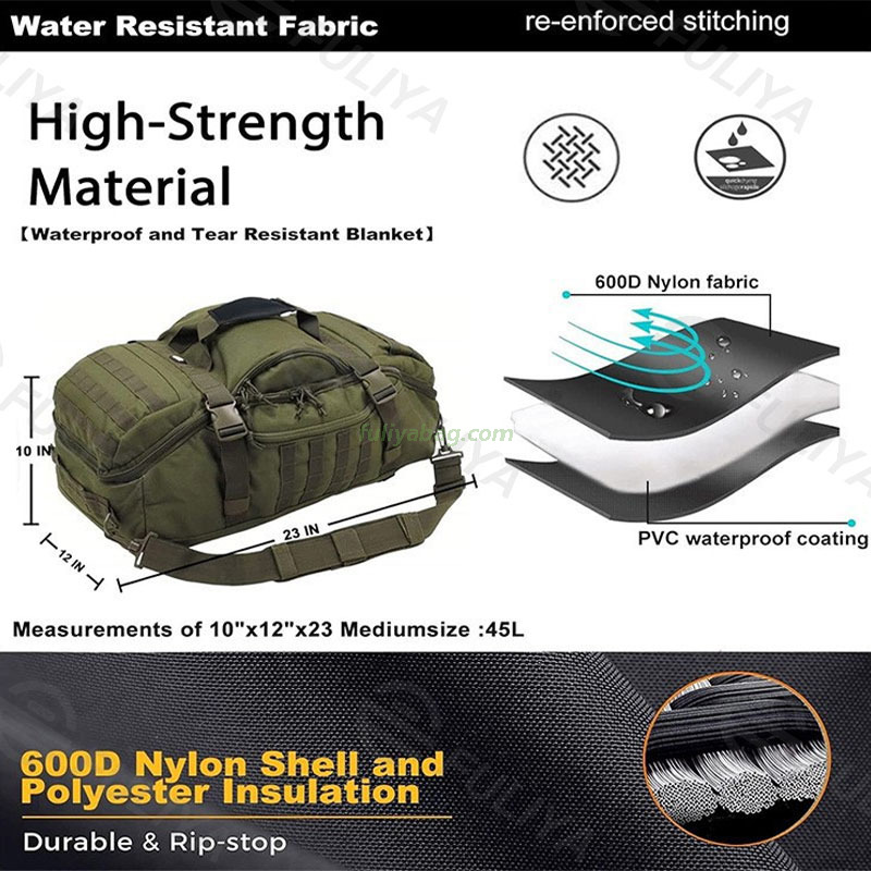 600D Nylon Waterproof Large Compartment Duffle Weekender Bag Sport Tactical Luggage Travel Bags for Men