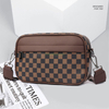 Custom Logo Brand Black Plaid PU Leather Casual Small Square Sling Shoulder Bags Luxury Business CrossBody Bag for Men