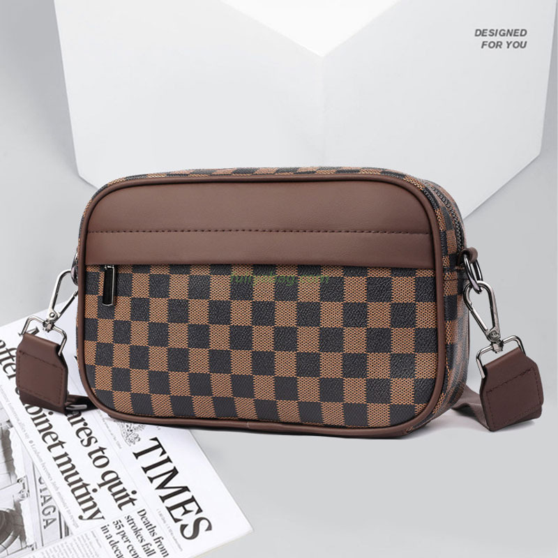 Custom Logo Brand Black Plaid PU Leather Casual Small Square Sling Shoulder Bags Luxury Business CrossBody Bag for Men