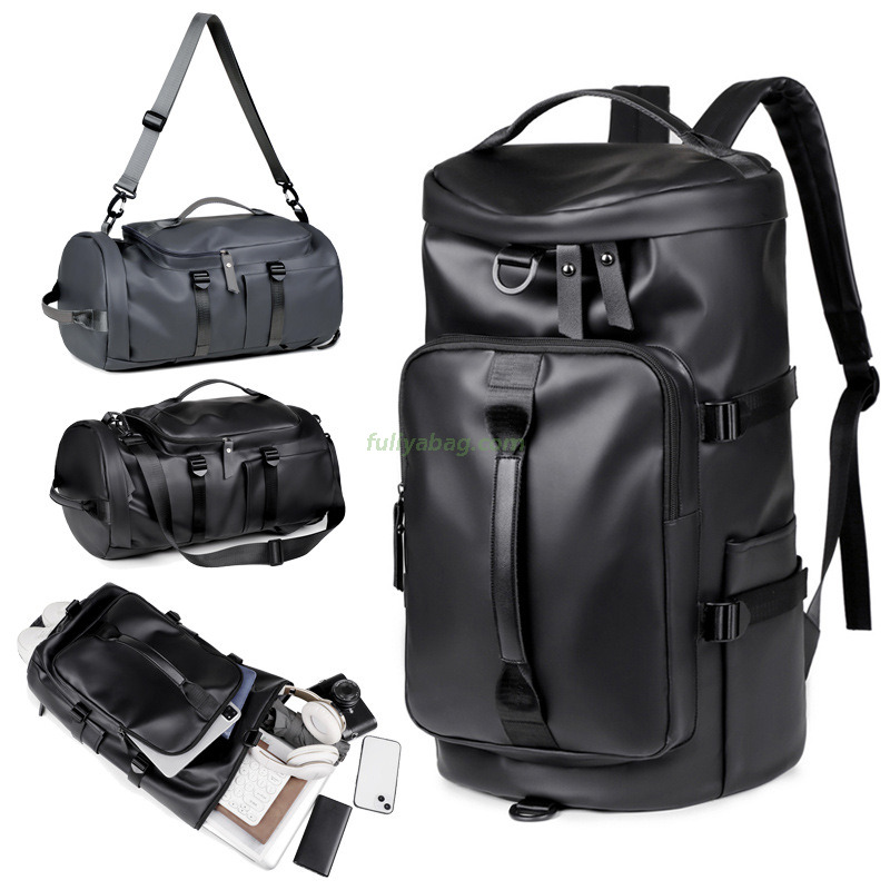 Custom Logo Fashionable PU Duffle Bag Portable Zipper Closure Shoe Compartment Sport Gym Travel Backpack for Men Women