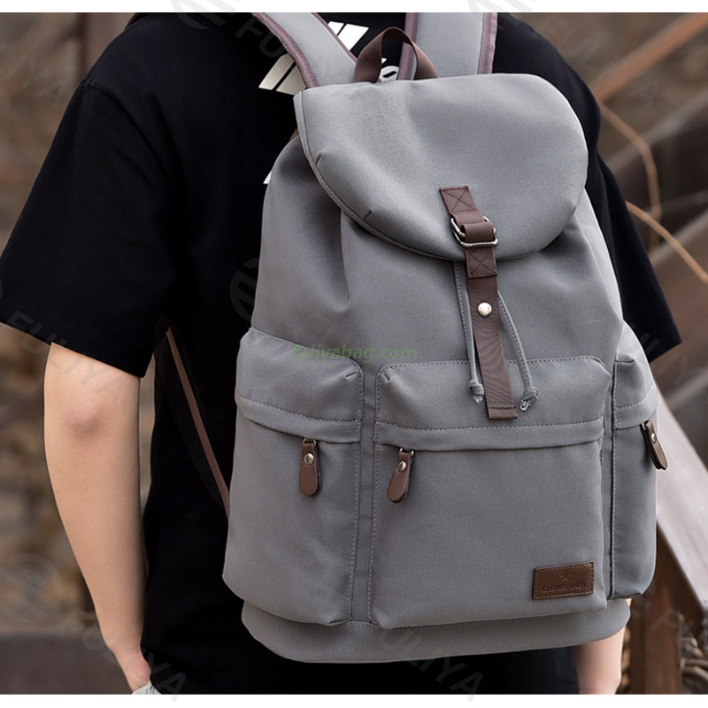 Fashionable Unisex Men School Drawstring Closure Backpack Large Capacity Leisure Outdoors Casual Laptop Rucksack