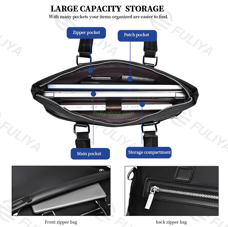 Custom Men's Business Handbag Black Blue Waterproof Oxford Carrying Case Protective Computer Bag 17.3 Inch Laptop Bag