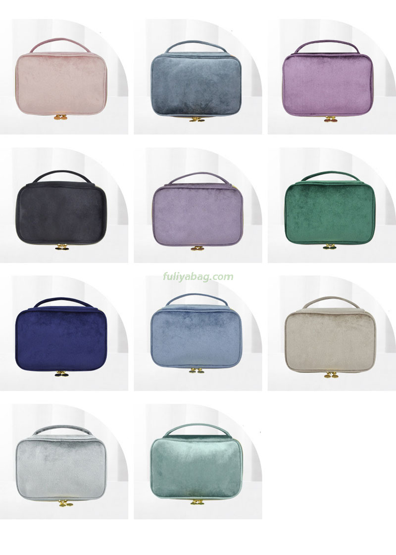 Custom Ladies Weekend Travel Handheld Zipper Cosmetic Storage Pouch Organizer Tote Bag Portable Velvet Makeup Pouch Bag