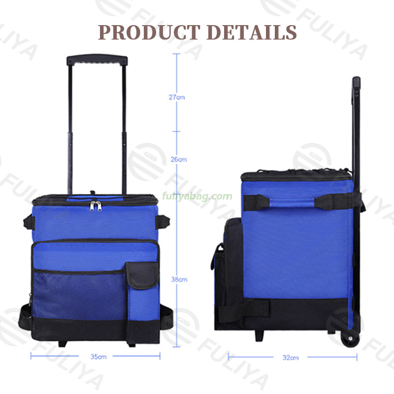 Custom Wheeled Insulated Cooler Bag 600D Oxford Eco-Friendly Lunch Bag Large Folding Picnic Cooler Bag