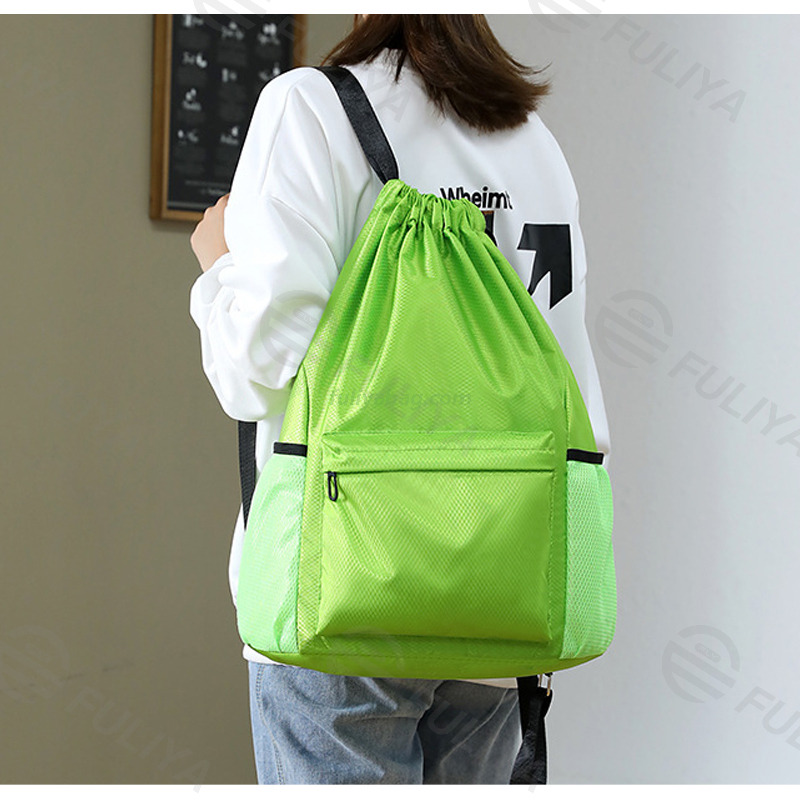 Custom Logo Casual String Knapsack Waterproof Sports Gym Drawstring Backpack Bag With Pocket for Swimming Beach