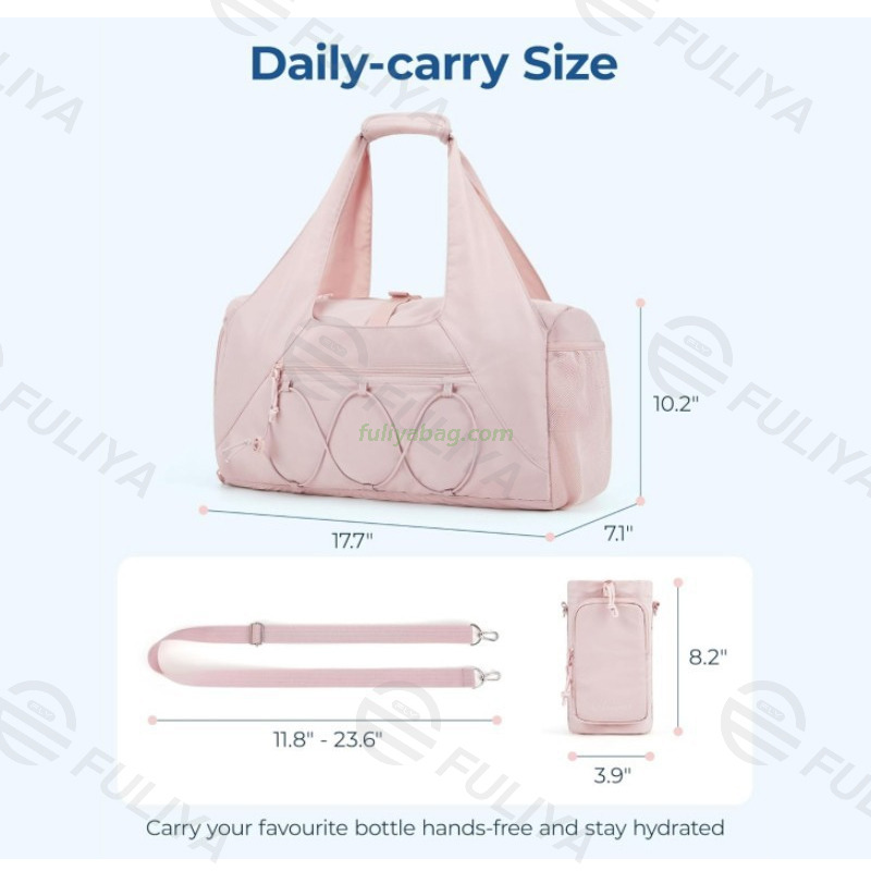Home Travel Vacation Portable Crossbody Tote Storage Bag Pink Women Gym Travel Overnight Bag With Waterbottle Pocket