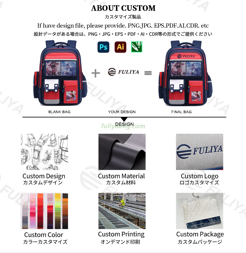 Custom Logo Printed Girl Waterproof Anime Stationery Large Capacity Children Student Backpack Kids School Bag