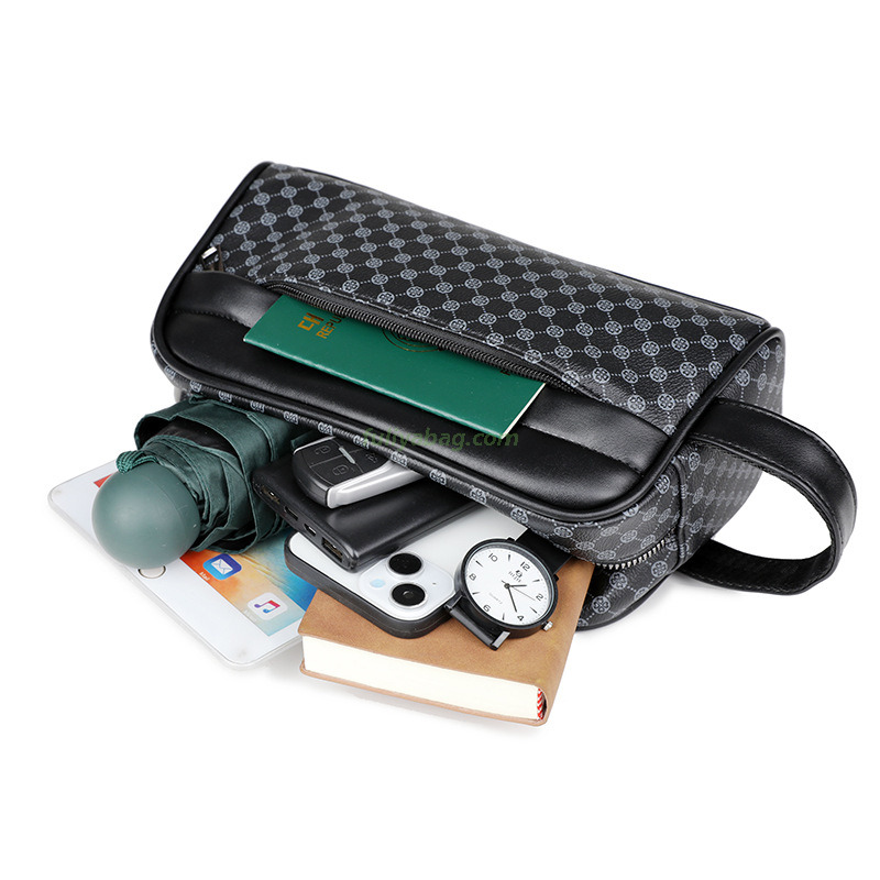 Custom PU Leather Business Bag Luxury Handbag Wrist Bag Waterproof Wear-Resistant Geometric Design Men Clutch Bag