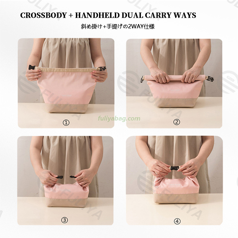 Women's Durable Large Capacity Foldable Crossbody Tote Bag Outdoor Picnic Insulated Cooler Bento Lunch Box With Bag