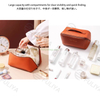 Women Beauty Cosmetic Bag Portability Travel Makeup Brush Bag PU Leather Waterproof Toiletries Storage Bag With Handle