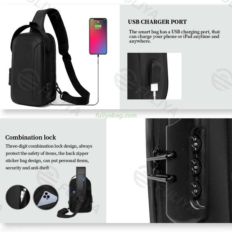 Waterproof Men Sling Bag Luxury Anti-theft Crossbody Shoulder Bag Password Lock Chest Bag for Daily use