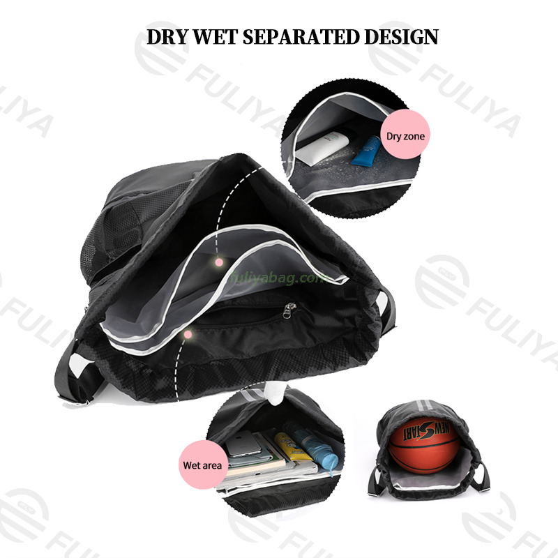 Custom Polyester Dry-wet Separation Beam Mouth Drawstring Swimming Basketball Sport Bag Fitness Gym Drawstring Bags